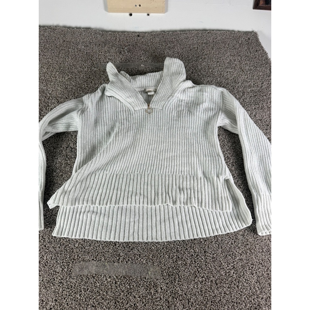 Christian Siriano New York Womens Quarter Zip Ribbed Knit‎ Sweater Grey Size M